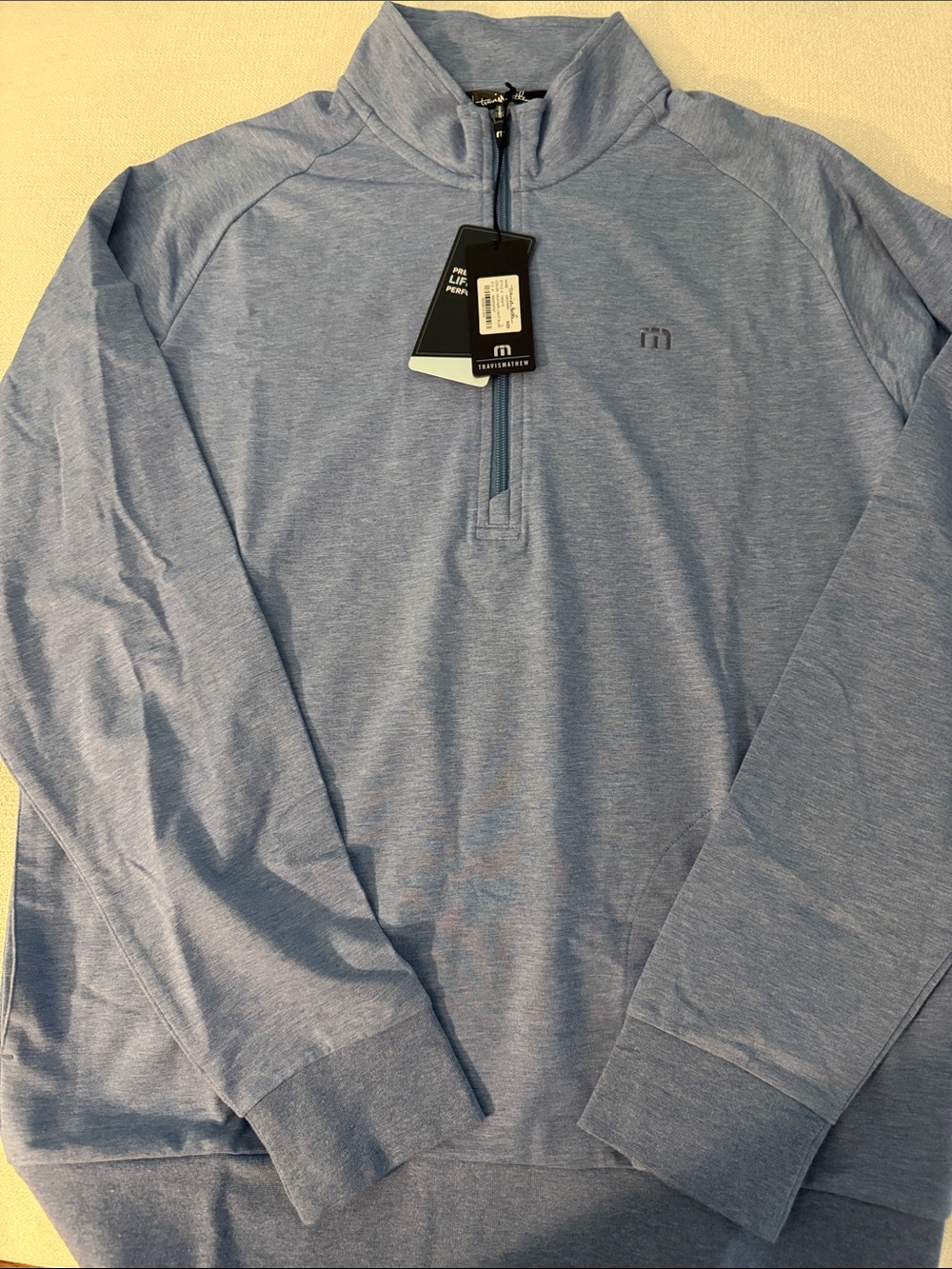 NWT Travis Mathew Men's Quarter-Zip Pullover - Light Blue Heather